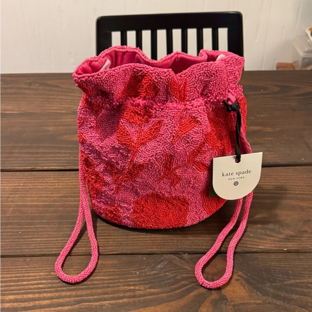 SHELLY--Kate Spade Pink Beaded Drawstring Bag